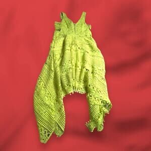 ASOS Neon Green Crocheted Shark Bite Skirt Cutout Midi Dress Size 6
